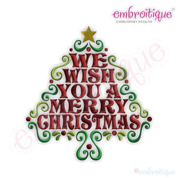We Wish You a Merry Christmas Word Tree Embroidery Design