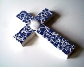 Etsy Mosaic Cross Mosaic Wall Art Broken China Mosaic Wall Hanging Home Decor Blue and White Pique Assiette 9 x 6 inches