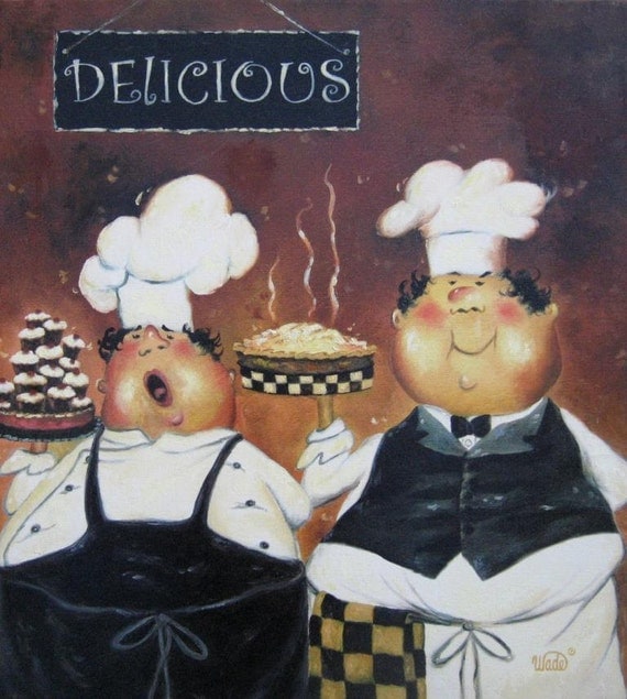 Items similar to Two Fat Chefs Art Print fat chef paintings wall art
