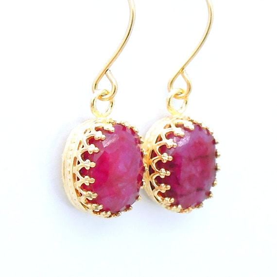 Oval rose cut ruby earrings in gold filled by HadasGold on Etsy