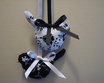 Now on Sale Two Black and White Hanging Bird Lavender Sachets