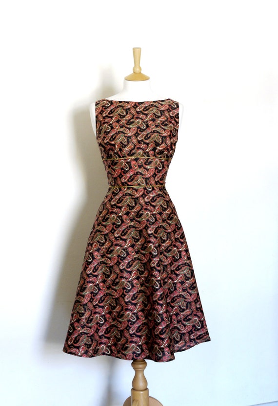 Items similar to Black and Red Paisley Print Cotton Tea Dress Made by
