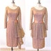 Vintage 50s Ecru Lace Dress, 1950s Cocktail Dress with Peplum Skirt, Small