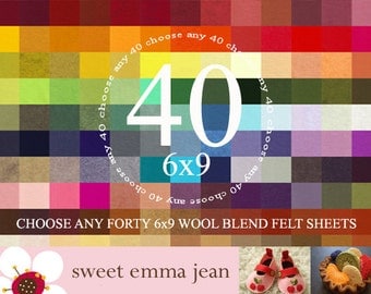 6x9 Wool Felt Sheets - Choose Any Forty (40) - Wool Blend Felt