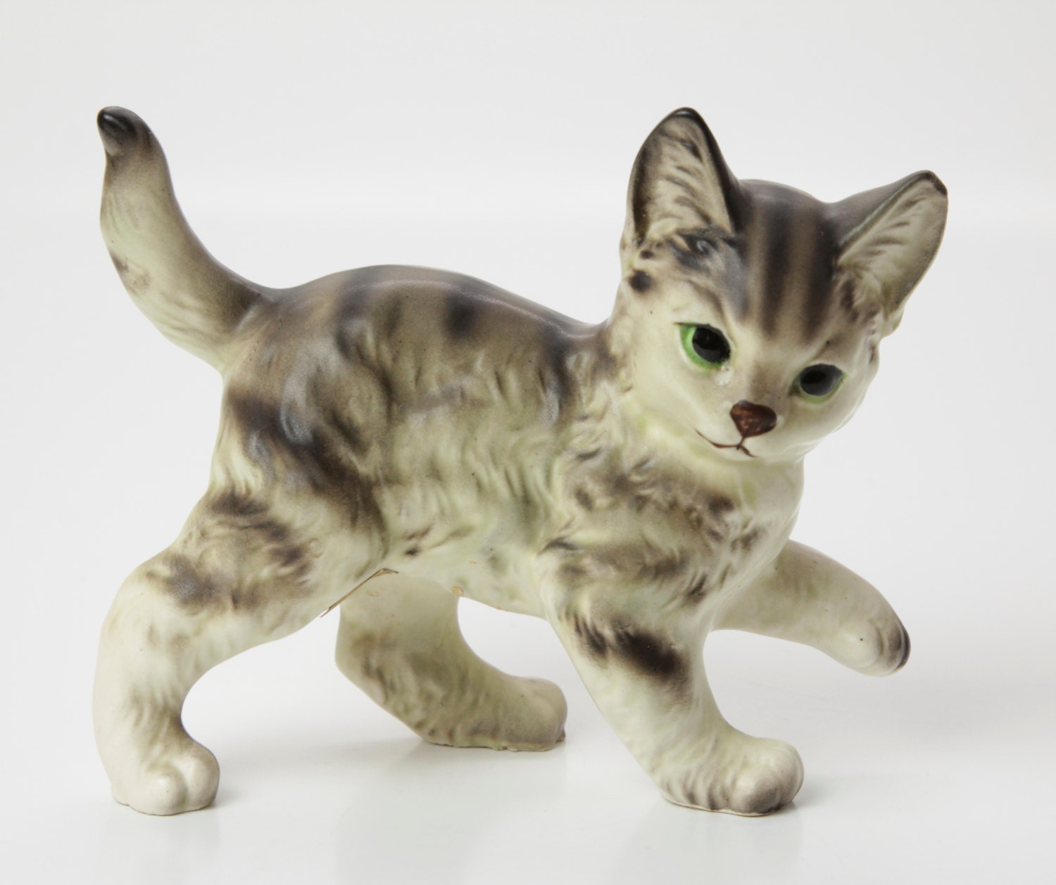 striped gray tabby cat figurine