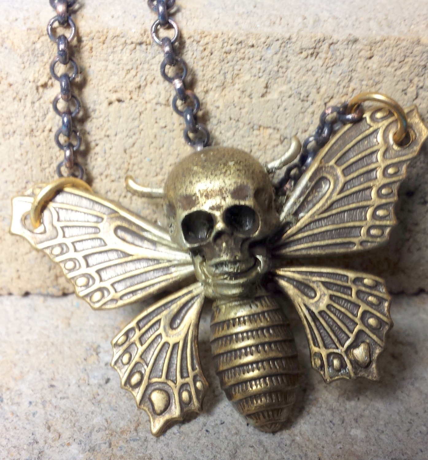 Moth skull gothic victorian pendant steampunk