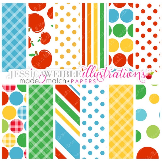 School in Session Cute Digital Papers - Commercial Use OK - School Backgrounds, School Papers, Apple Pattern Il_570xn