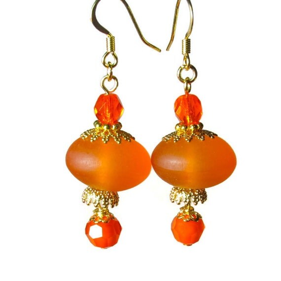 Tangerine Orange Dangle Earrings Summer Earrings by BluKatDesign