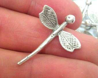 4 Pcs (30X23 mm) Antique Silver Plated Brass Dragonfly Pendant G1437