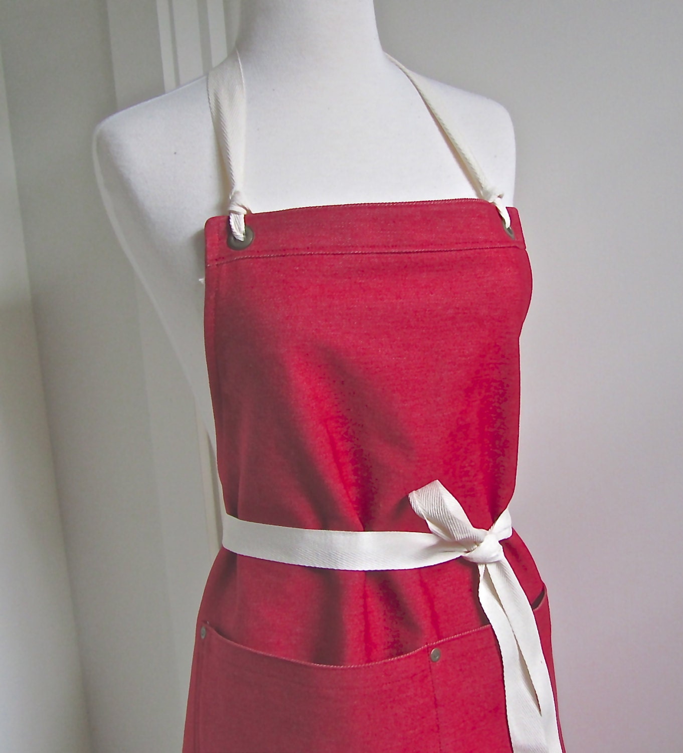 Full Apron Woman Japanese Denim Apron Red denim Cook apron