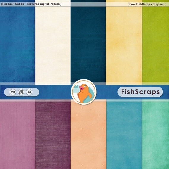Peacock Solid Color Card Stock Digital Paper Pack, Purple, Blue & Green Textured Printable Scrapbook Paper, Digital Download Il_570xn