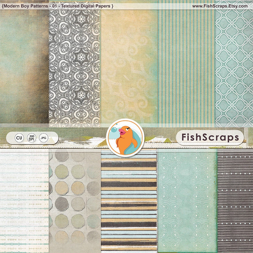 Modern Boy Scrapbook Digital Paper Masculine by FishScraps on Etsy