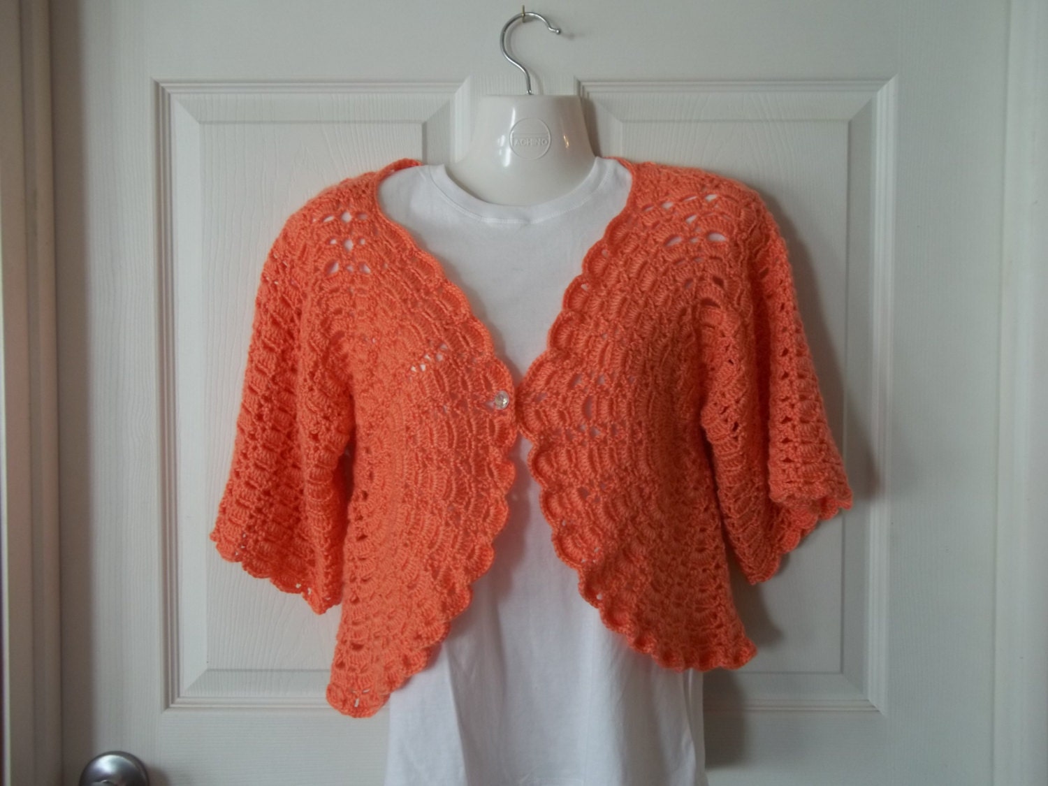Crocheted Bolero Style Sweater in Melon Spring Delight