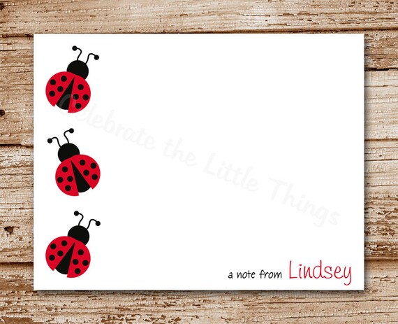 Set of 8 Ladybug Note Cards, Notecards | Personalized Stationery | Birthday Thank You | Red and Black | Little Lady Il_570xn