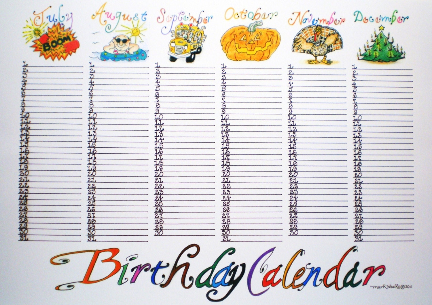 Birthday Anniversary Perpetual Important Dates Wall Calendar