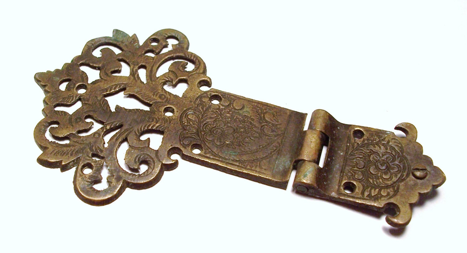 VINTAGE Ornate Hinge BRASS Hinge Huge Salvage Chic Rusty