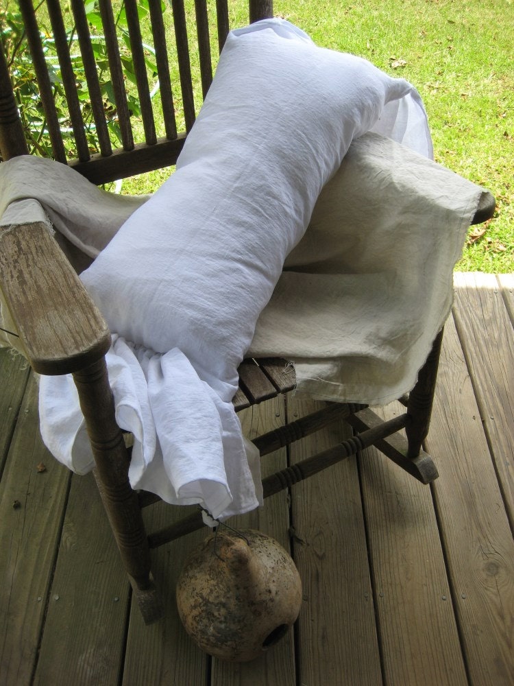 Side Ruffled 16x26 Washed White Linen Pillow ShamZip