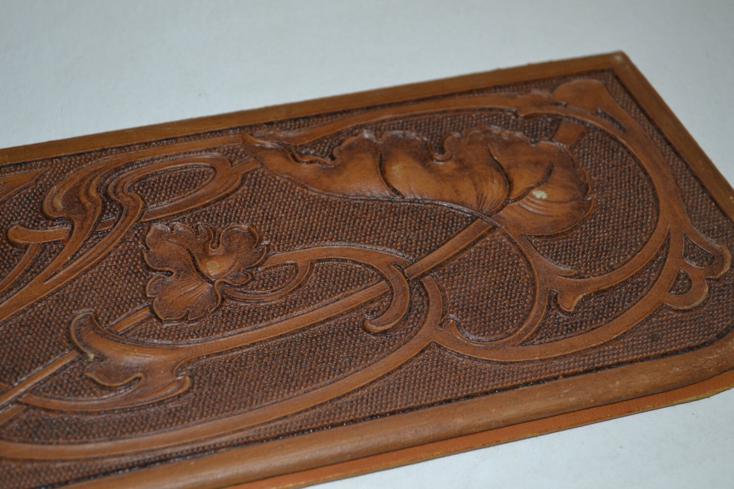 Antique Art Nouveau Hand Tooled Leather Desk Blotter End WAS