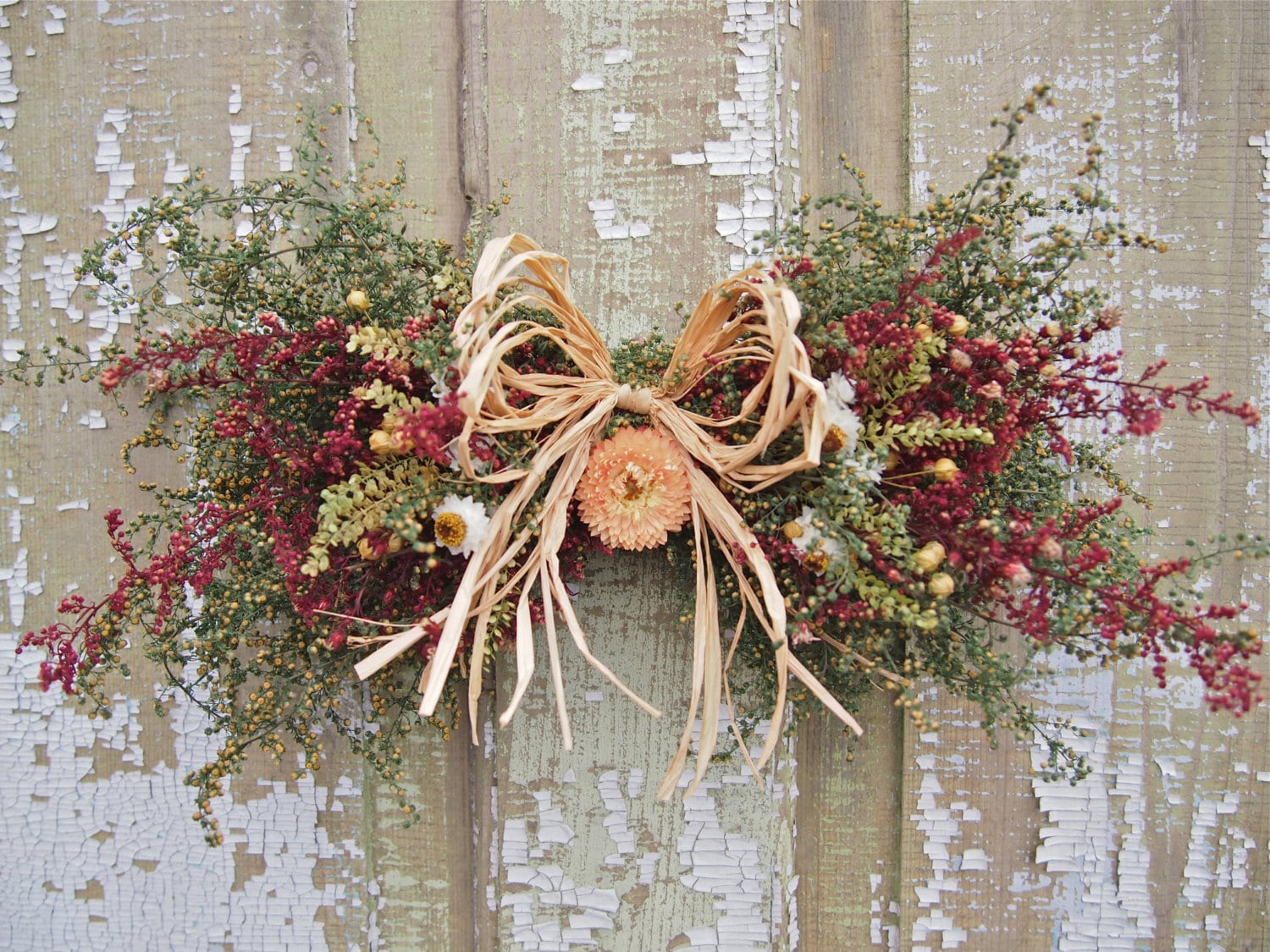Small Country DRIED FLOWER Swag Rustic and Country Decor