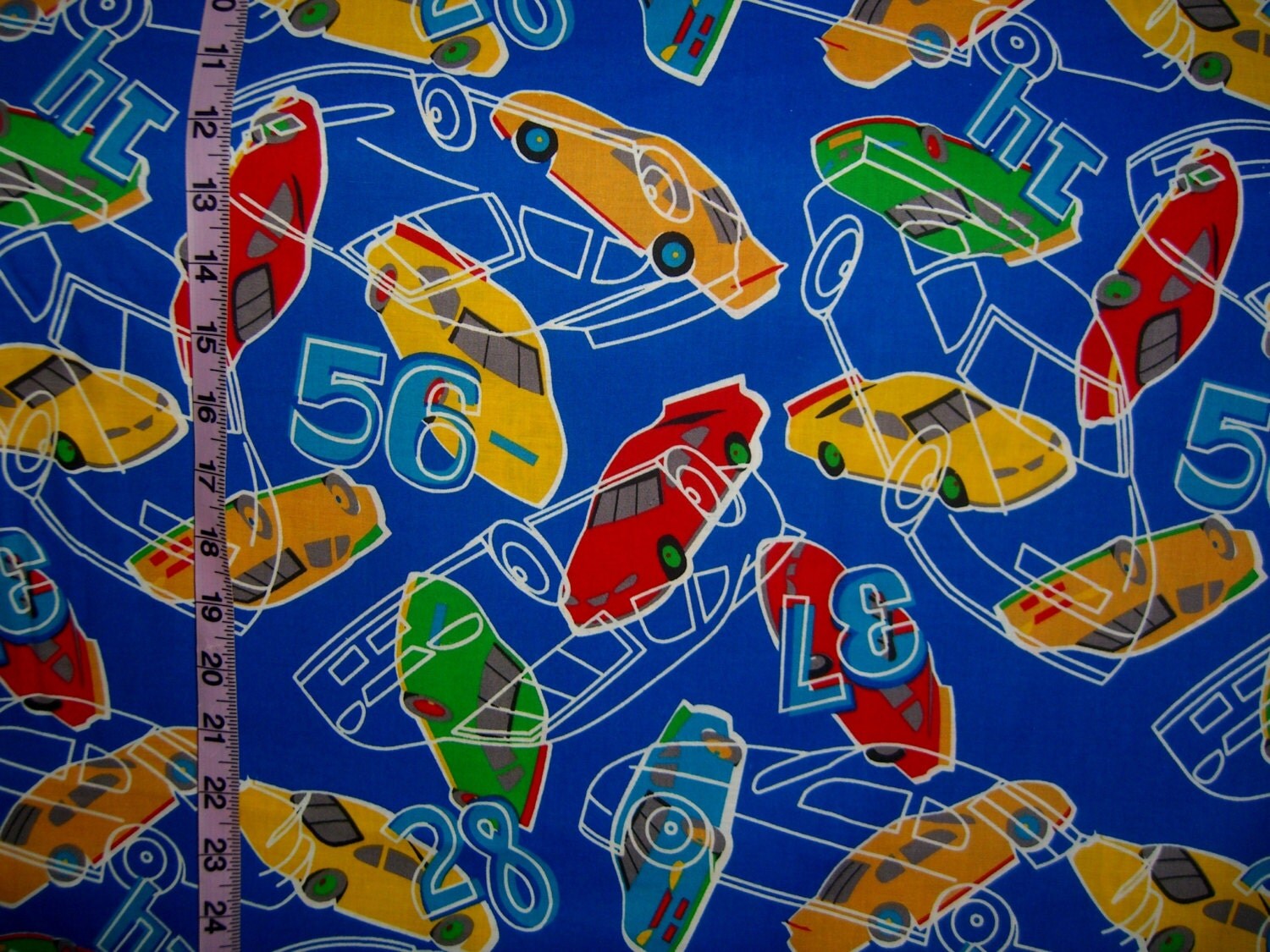 Race cars fabric racing kids primary colors red yellow green