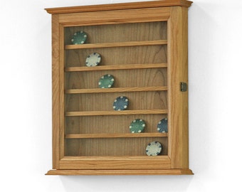 42 Challenge Coin Display Case Cabinet-Cherry Hardwood