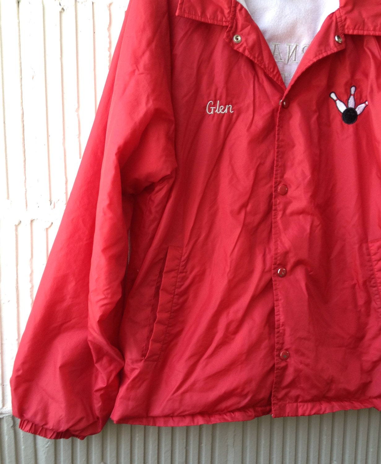 80s Red Bowling Jacket Flannel Lined XL by joyofvintagewithsam