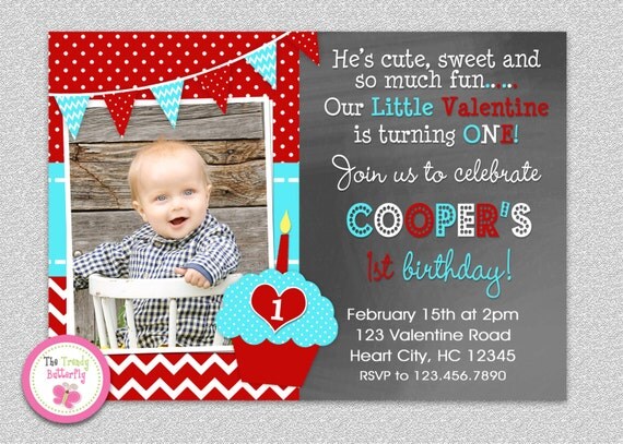Boys Valentines Day Birthday Invitation , Valentines Chalkboard Birthday Party Invitation Boys or Girls Il_570xn