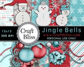 Sale! Digital Scrapbook Kit Christmas Snowman Clipart Christmas Bells Jingle Bells Christmas Cards Digital Scrapbook Kit Craft Supplies Sale Il_170x135