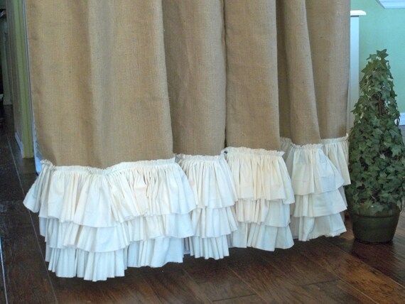 Ruffled bottom Burlap Curtain Panel