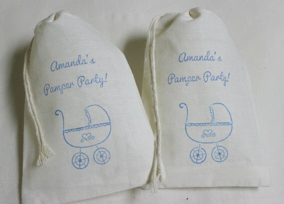 40 Personalized Blue Baby Stroller Organic MuslinCotton Favor Bags 4x6 inch Great for Baby Showers Il_570xn