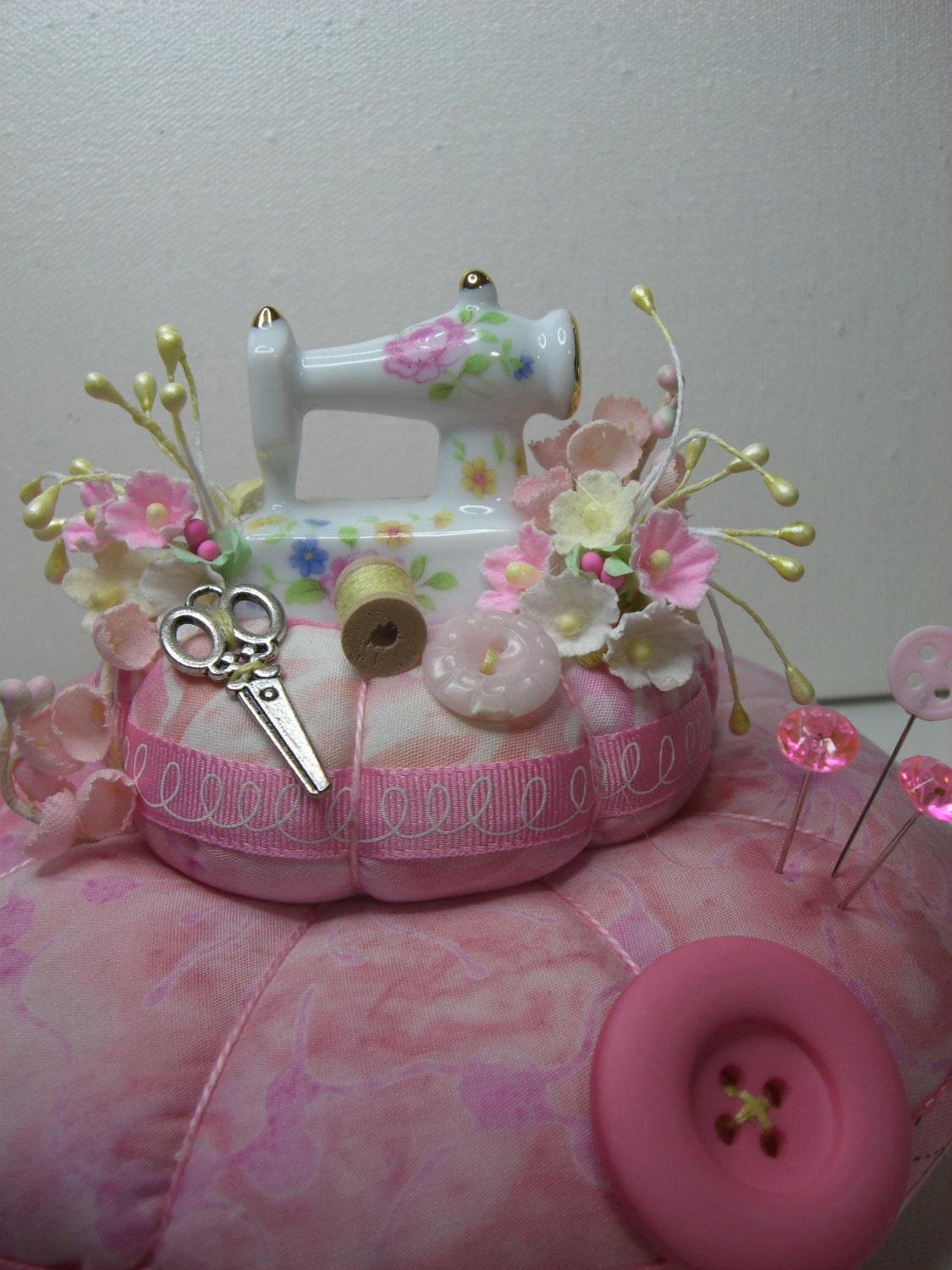 Sewing Machine Pincushion PINK Pin Keep by TheRootCellar on Etsy