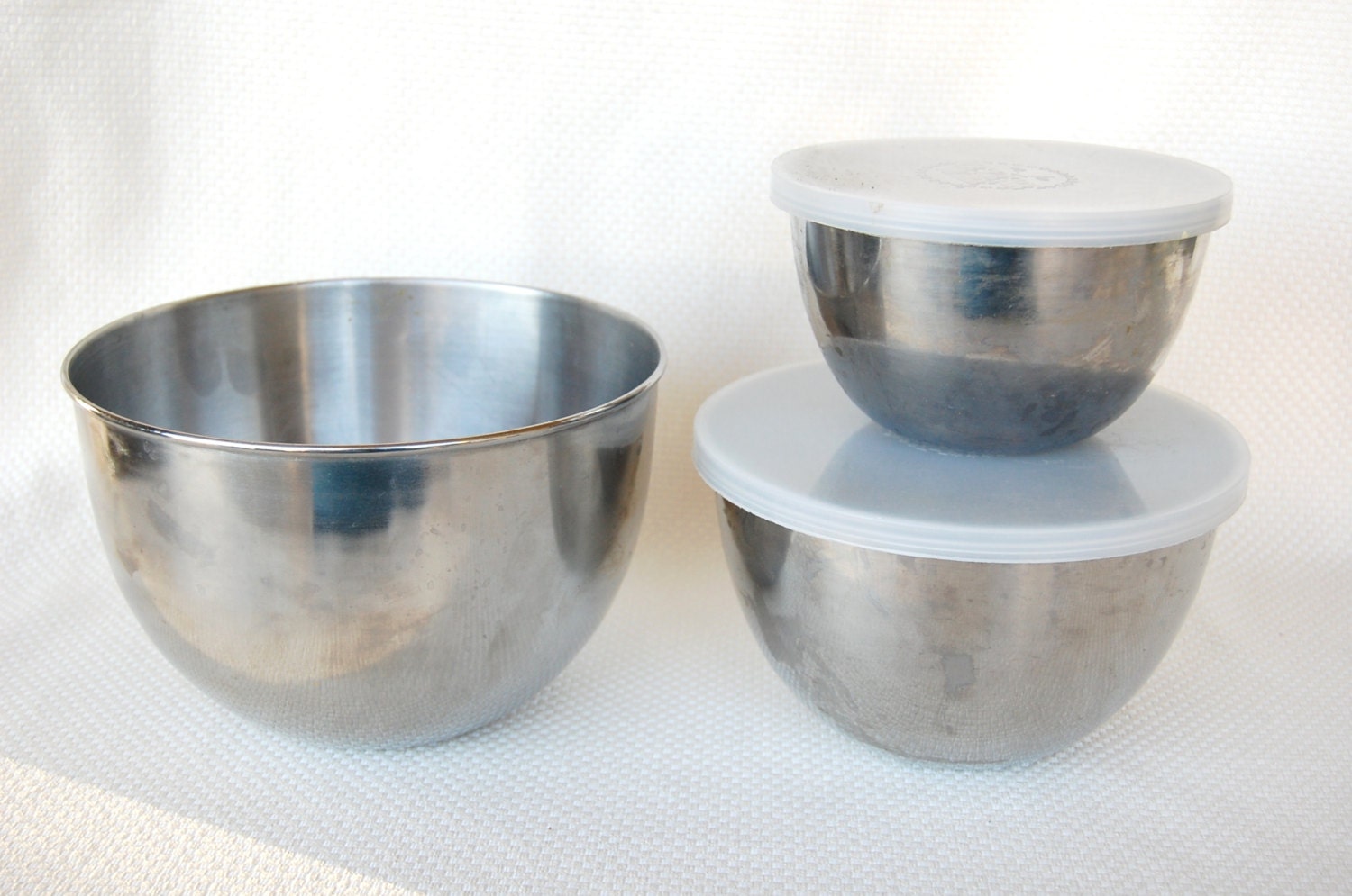 Vintage Revere Ware Stainless Steel Mixing Bowls with Handles