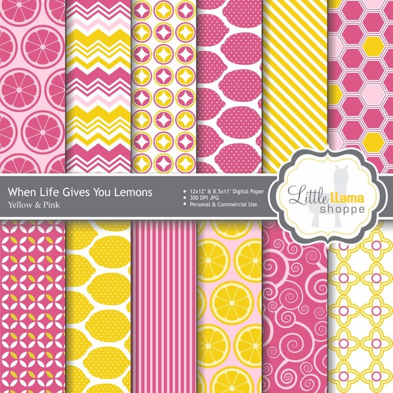 Download Lemon Digital Scrapbook Paper Pack Summer by LittleLlamaShoppe