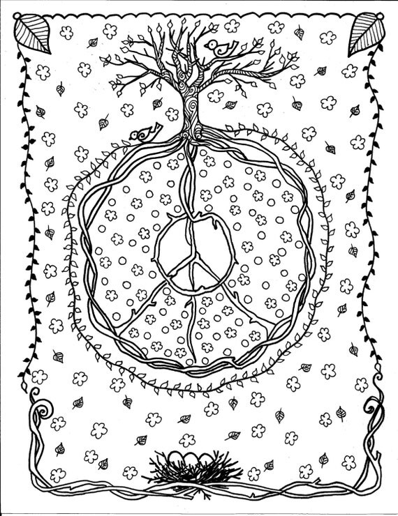 Instant Download Coloring page Tree of Life Peace Art