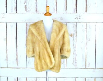 Vintage blonde mink fur stole wrap/40s/50s mink capelet/caplet/bridal/wedding wrap