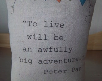 Peter Pan nursery pillow handmade baby shower gift book quote J M Barrie childrens literature home decor baby pillow kids birthday gifts