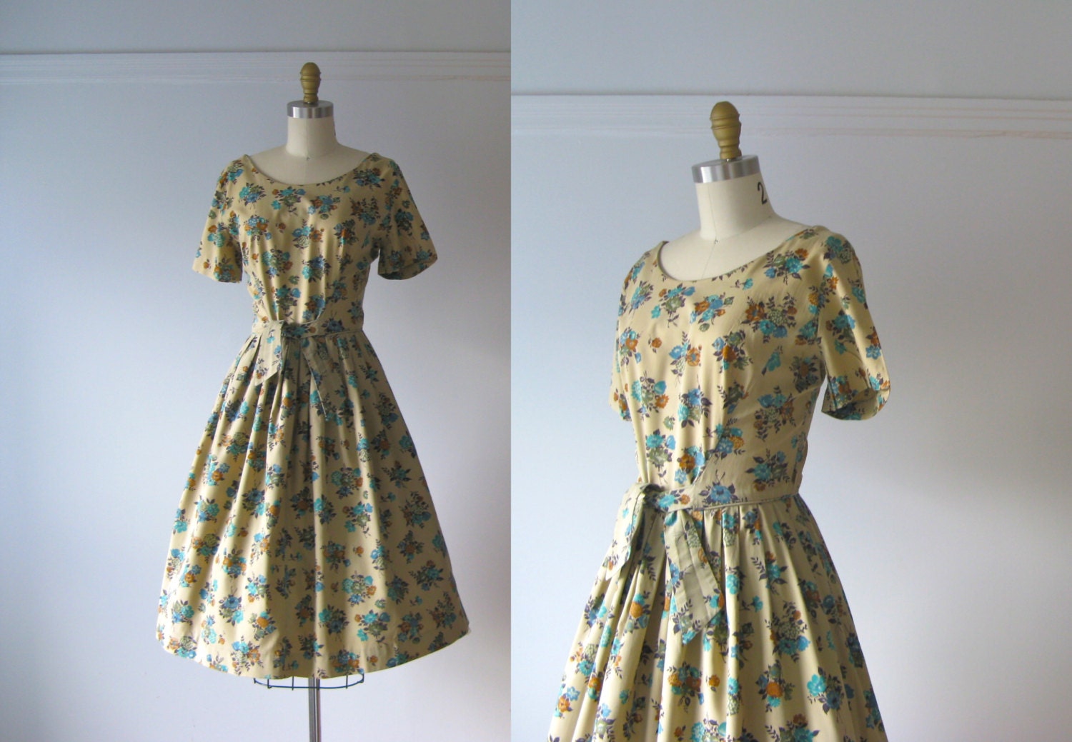 vintage 1950s dress / 50s dress / Autumn Florals