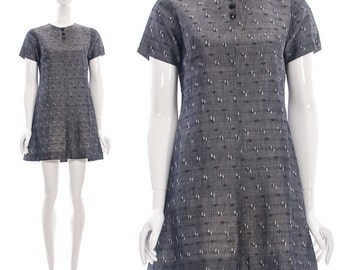 Vintage 60s MOD Charcoal Grey Shift Dress Small Medium