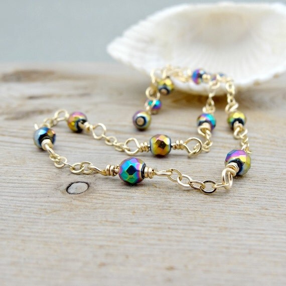 Items similar to Rainbow Anklet, Titanium Hematite Gemstone Ankle