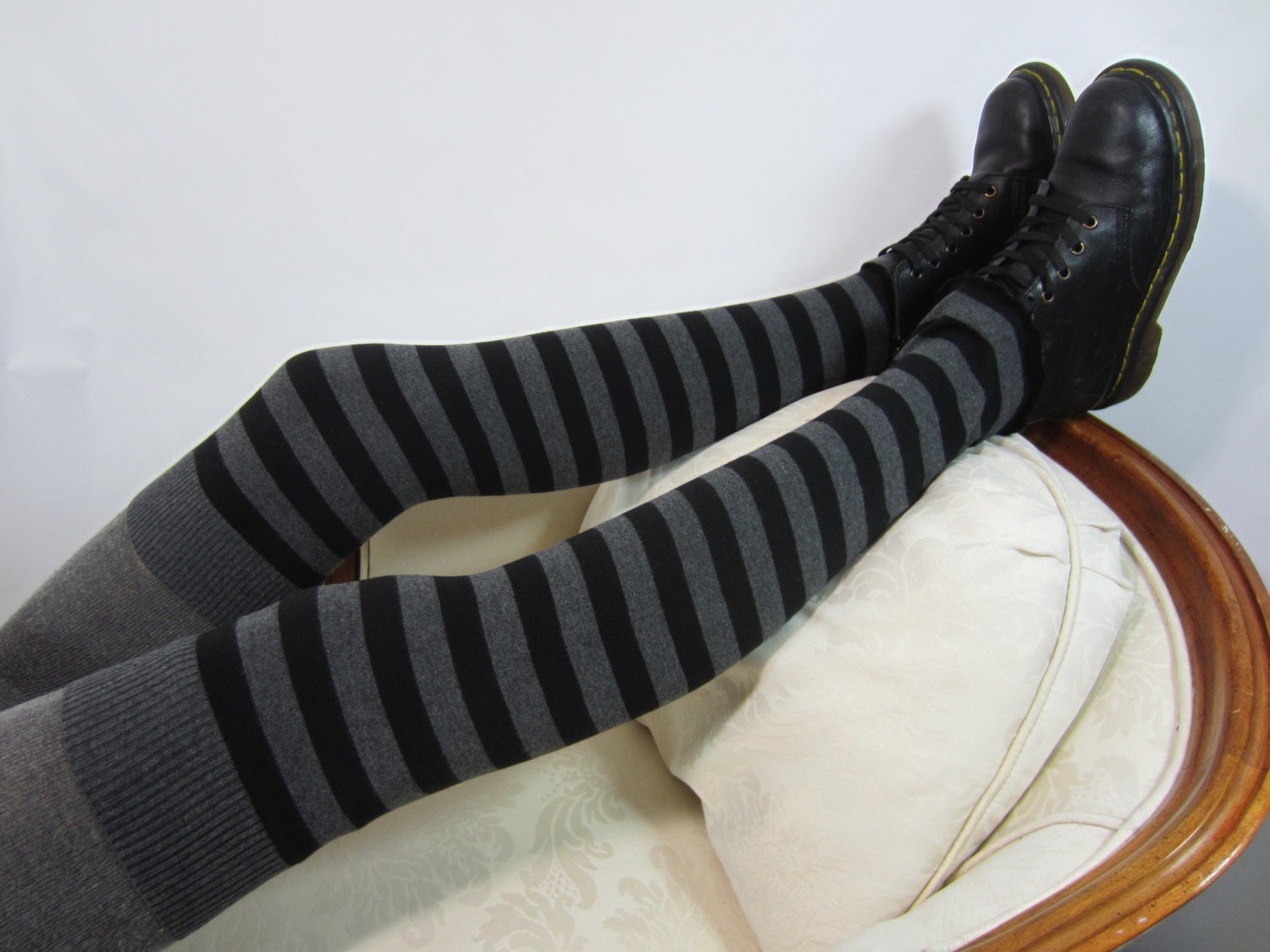 thigh socks plus leg warmers striped highs knee gray grey stripe boots