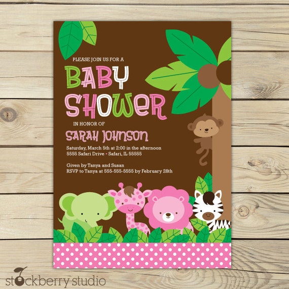 Items similar to Girl Jungle Baby Shower Invitation Printable  Pink Safari Baby Shower Invite 