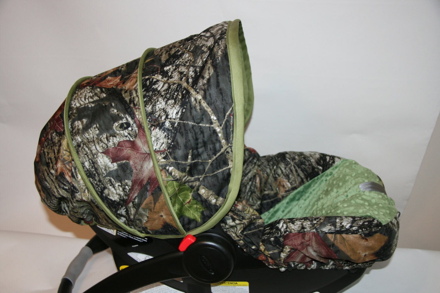 Hunters CAMO infant car seat cover with Hunter Green minky