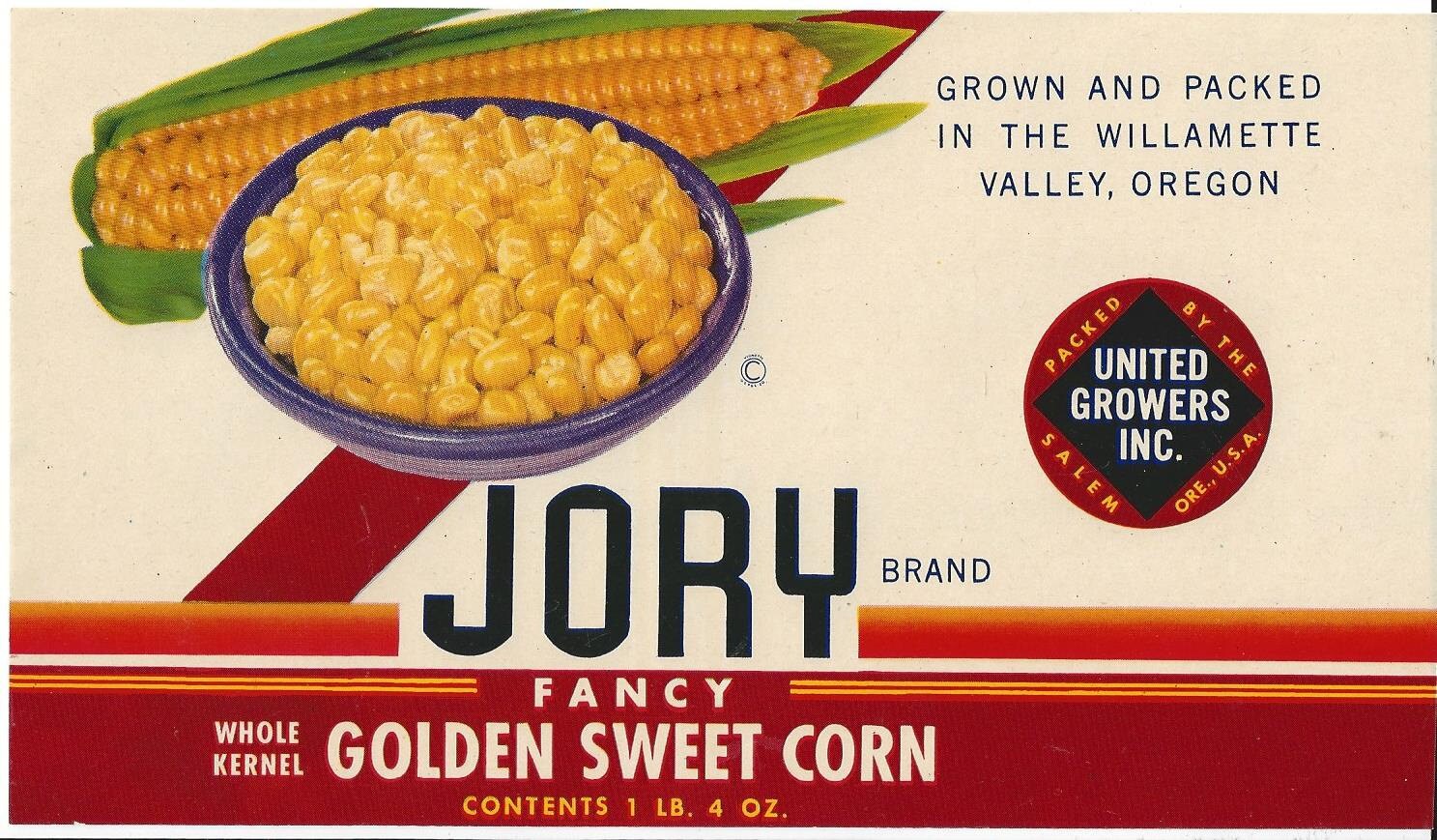 Jory Corn Vintage Can Label 1950s