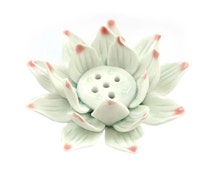 Porcelain Tibetan Buddhist Auspicious Lotus Flower Incense Holder 89mm x 89mm x 38mm  T3129