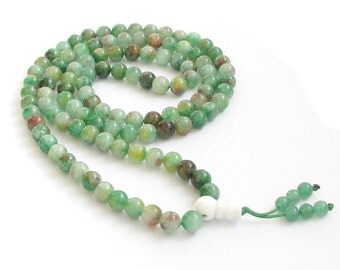 8mm Green Flower Stone 108 Rosary Beaded Tibet Buddhist Prayer Beads Mala Necklace ZZ205