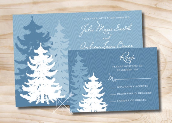 WINTER PINE Winter Wedding Invitation and Response Card Invitation Suite Il_570xn