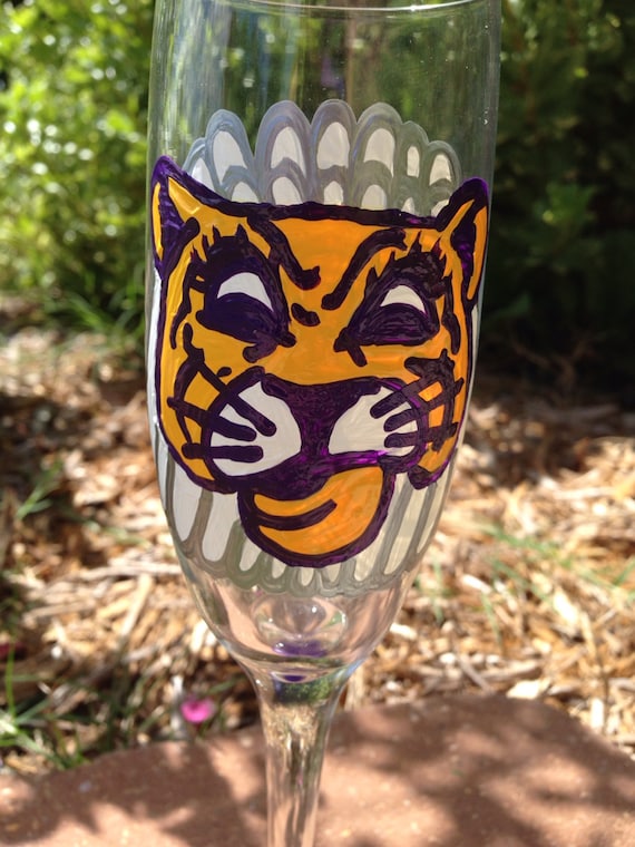 LSU Tiger Bride Champagne Glass Mike the Tiger Wedding toasting flute