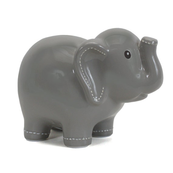 GREY Large Ceramic Elephant Piggy Bank by embellishboutiquellc