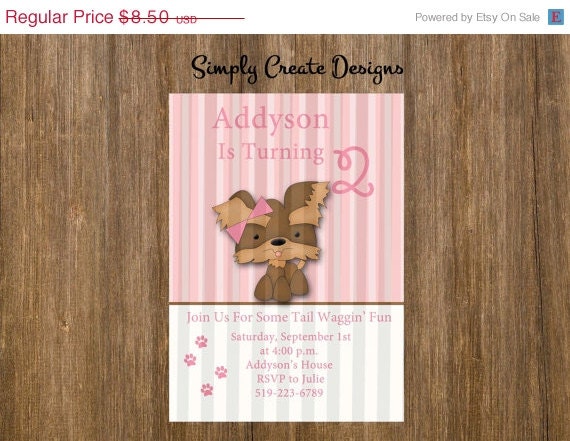 Dog Invitation Puppy party PERSONALIZED 5X7 Jpeg DIGITAL file Il_570xn