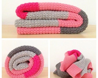 Simple Crochet Baby Blanket Pattern, Color Block Crochet Blanket Pattern, Easy Crochet Baby Blanket Pattern